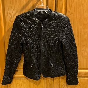 Koc Womens Black Leather Biker Moto Style Zipper Jacket Euro Size 36/US Small